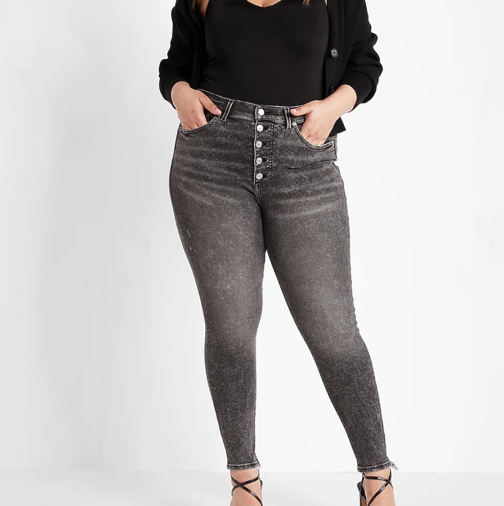 Express Skinny Jeans High Waisted Pockets Size 14 Long Womens Tall Black